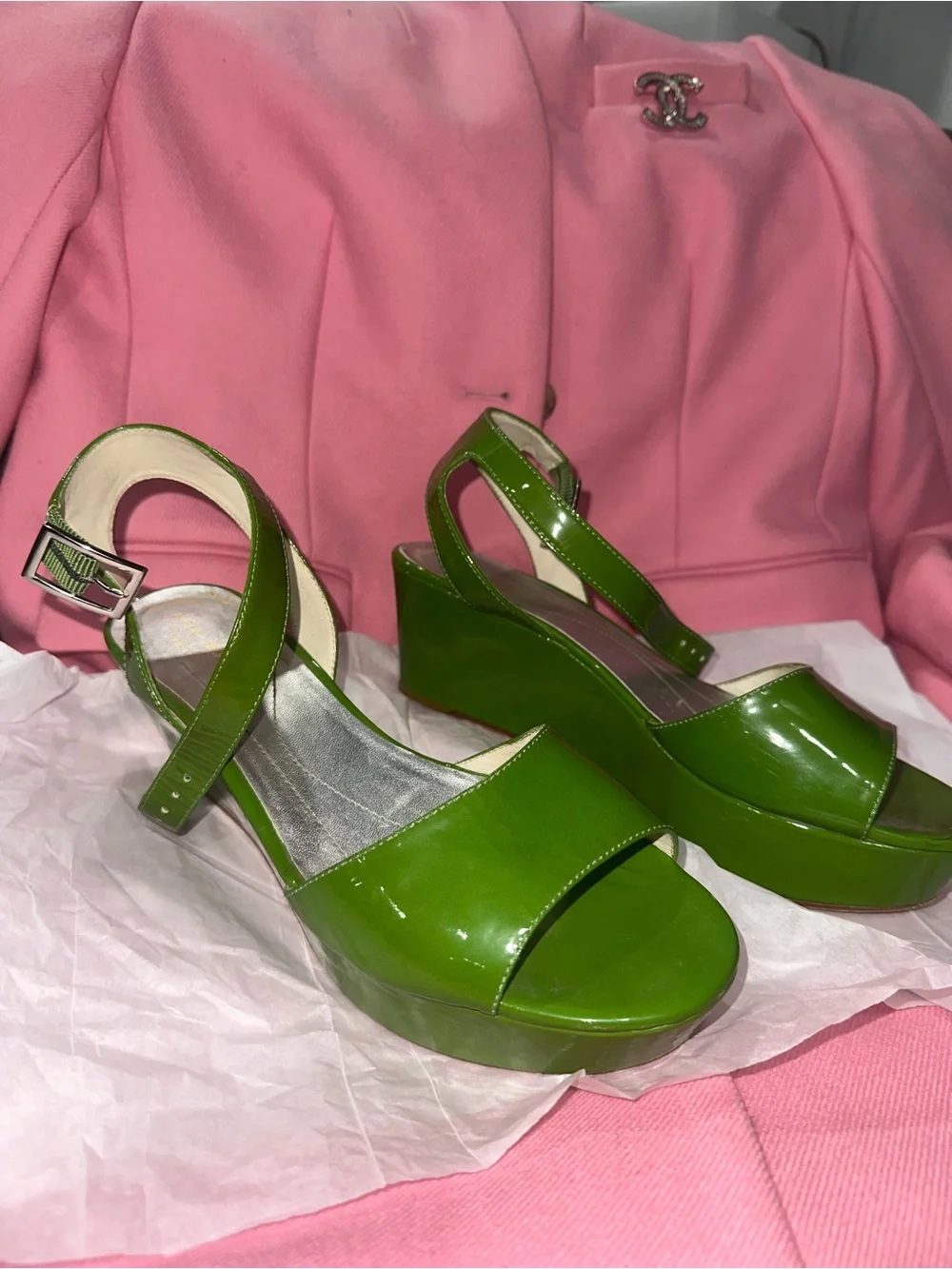 kate spade Green Patent Open-Toe Slingback Sandals